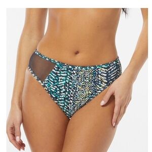 Vince Camuto High Leg Bikini Bottom Abstract Animal in Midnight Blue NEW